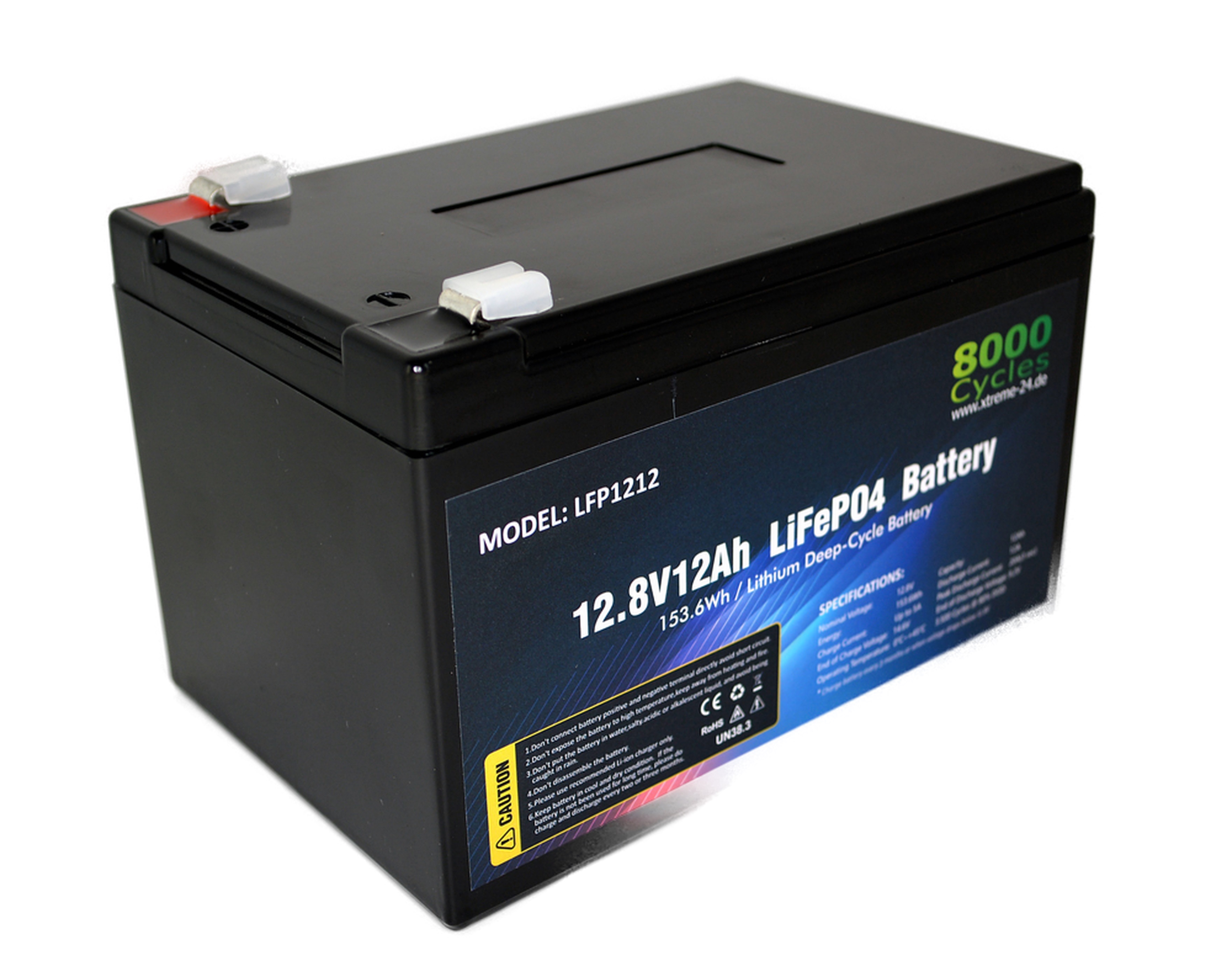LifePO4 12V 12Ah Lithium Eisenphosphat Akkumulator mit Batteriemanagementsystem 8000Cycles
