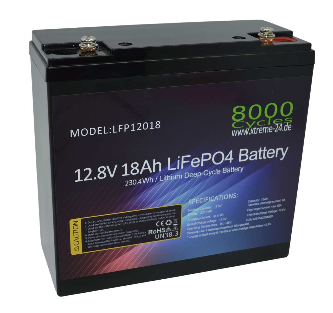 LifePO4 12V 18Ah 230,4Wh Lithium Eisenphosphat Akkumulator mit Batteriemanagementsystem 8000Cycles BMS wie 20Ah 24Ah 25Ah