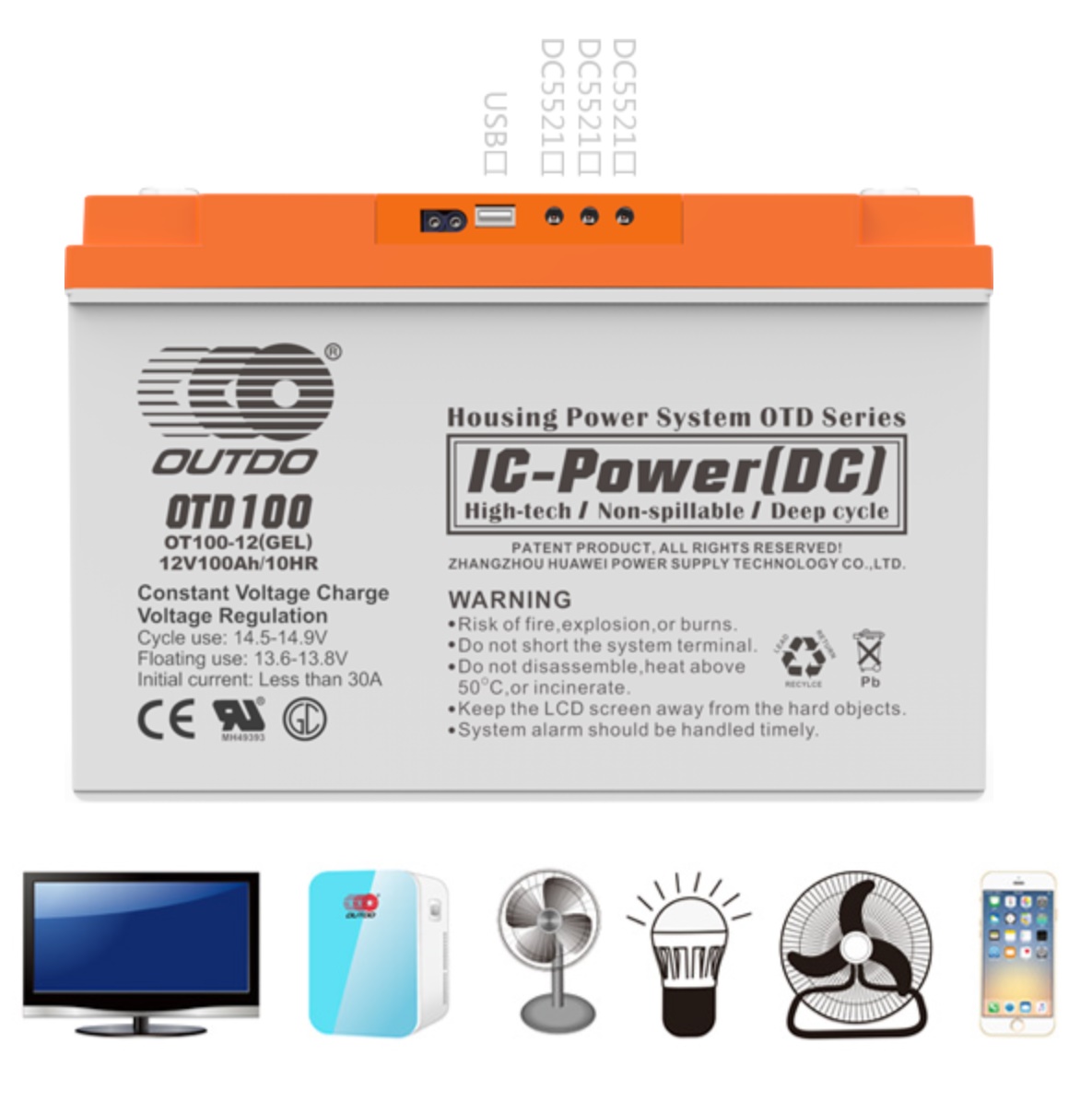 Rebel OutDo Gel-Batterie 12V 100Ah (C10) mit Batteriemanagement Energiezentrale mit Solaranschluß für Inselanlage