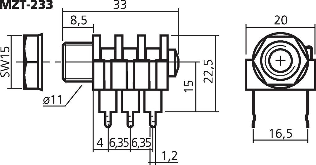 MONACOR MZT-233 6,3-mm-Stereo-Klinken-Einbaubuchse