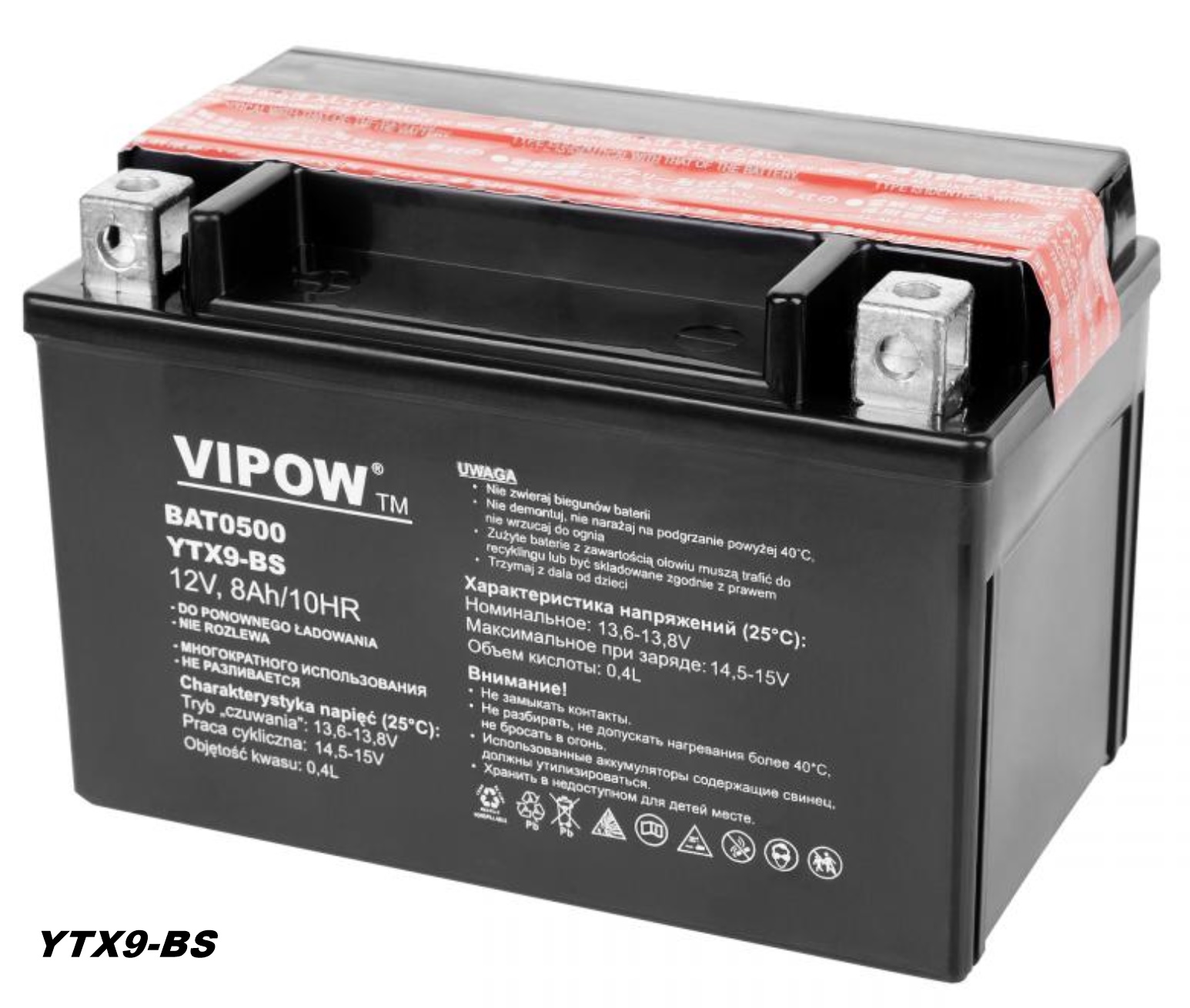Motoradbatterie Vipow BAT0500 AGM GEL 8Ah 12V YTX9-BS CTX9-BS Quad Roller ATV