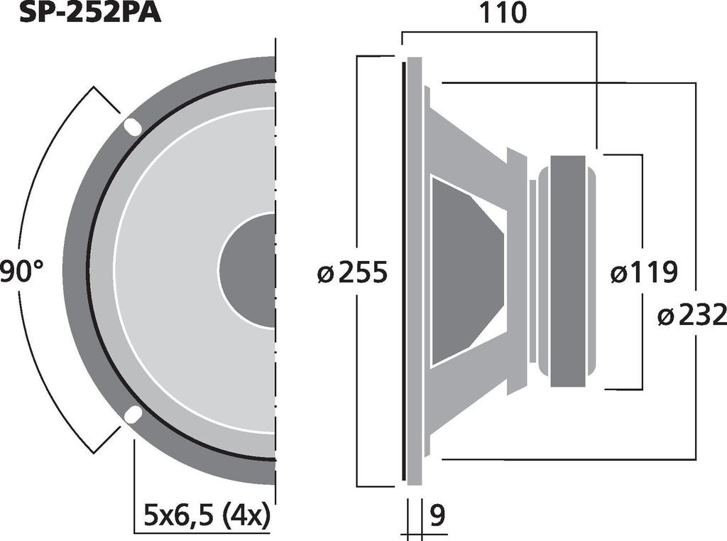 MONACOR SP-252PA Universal-Tiefmitteltöner, 75 W, 8 Ω