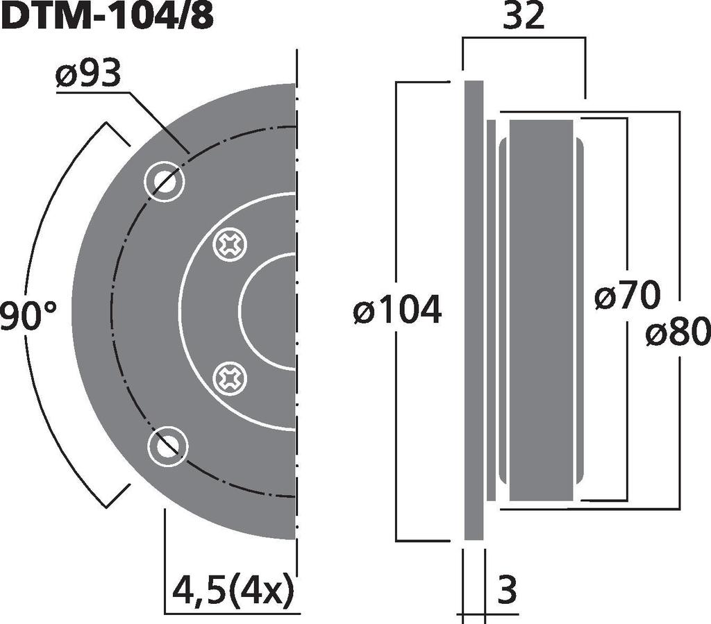 MONACOR DTM-104/8 Hi-Fi-Kalottenhochtöner, 45 W, 8 Ω (/8) und 4 Ω (/4)