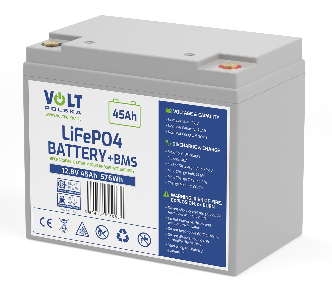 LifePO4-Batterie Volt 12,8V 45Ah für eRoller  Rollstuhl  Golftrolley Bootsmotor Solaranlage