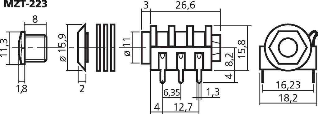 MONACOR MZT-223 6,3-mm-Stereo-Klinken-Einbaubuchse