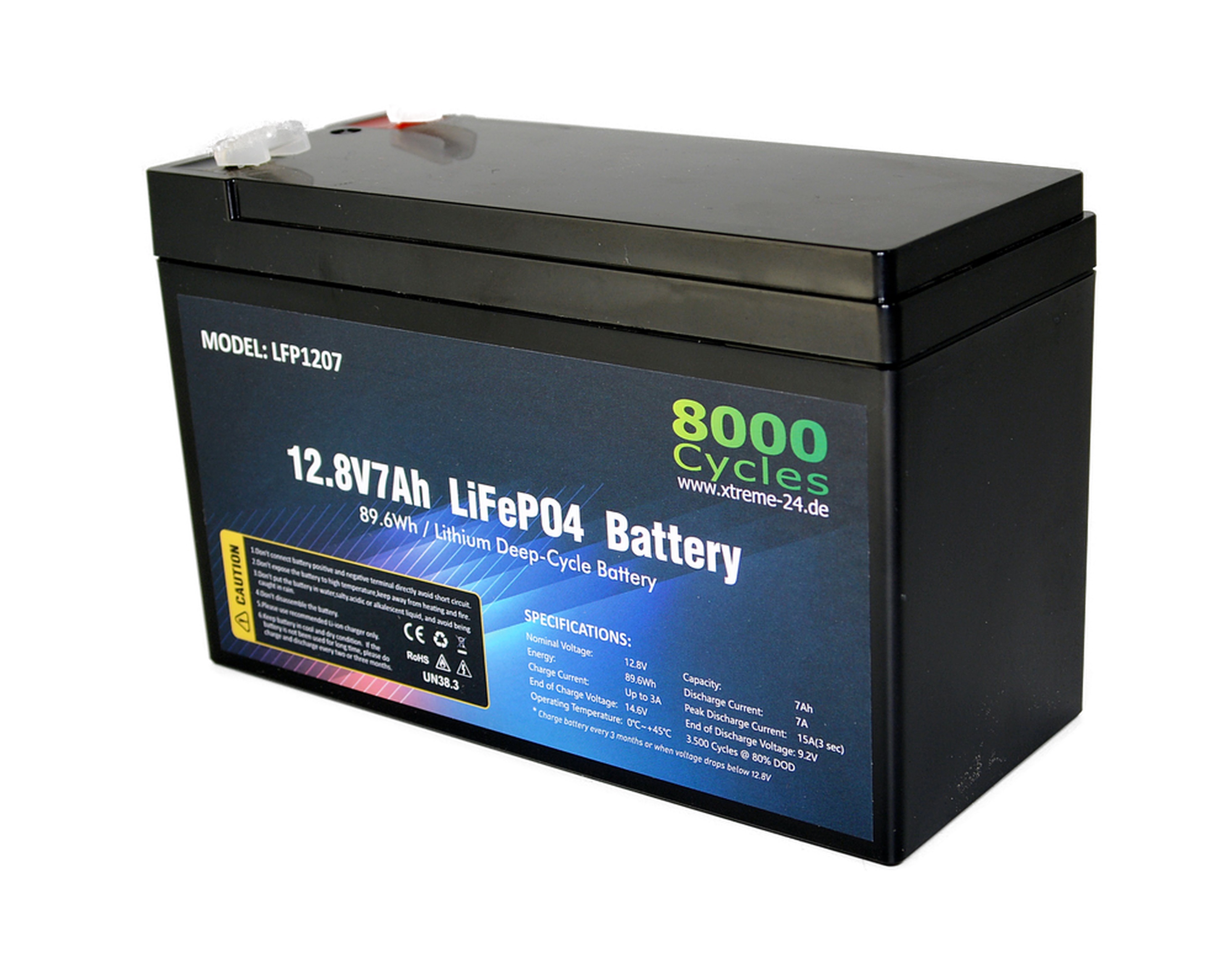 LifePO4 12V 7Ah Lithium Eisenphosphat Akkumulator mit Batteriemanagementsystem 8000Cycles