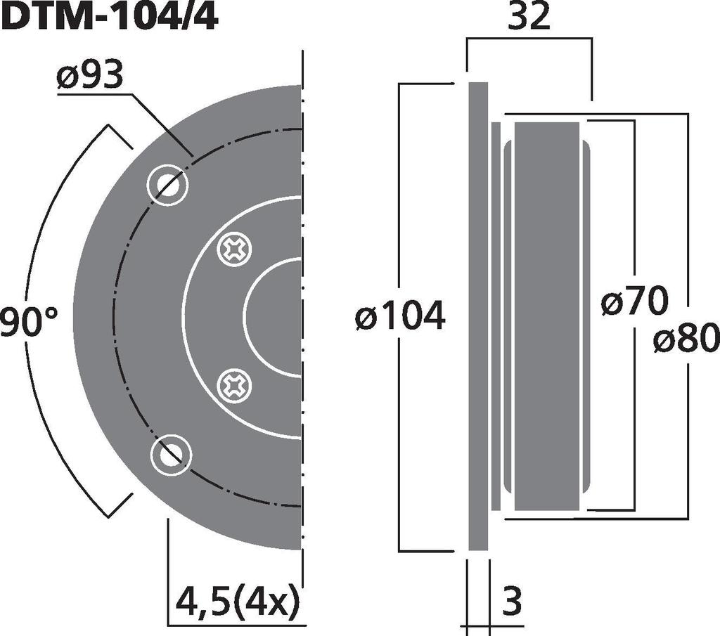 MONACOR DTM-104/4 Hi-Fi-Kalottenhochtöner, 45 W, 8 Ω (/8) und 4 Ω (/4)