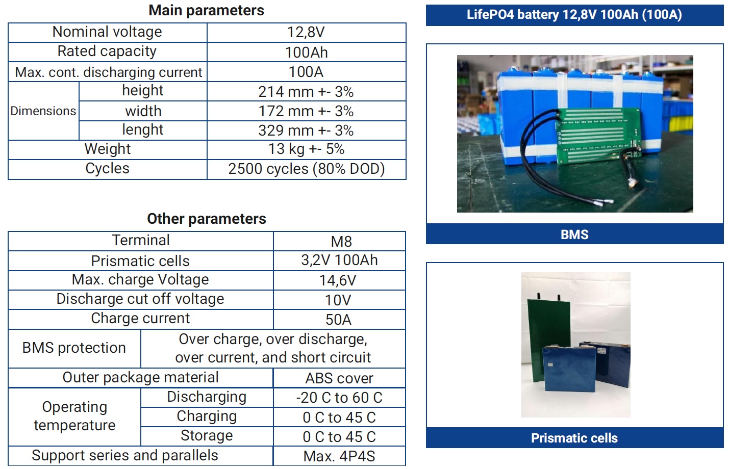 LifePO4-Batterie 12V 100Ah 100A für Wohnmobil Boot Solar 1280Wh 8.000Zyklen bei 30% DOD