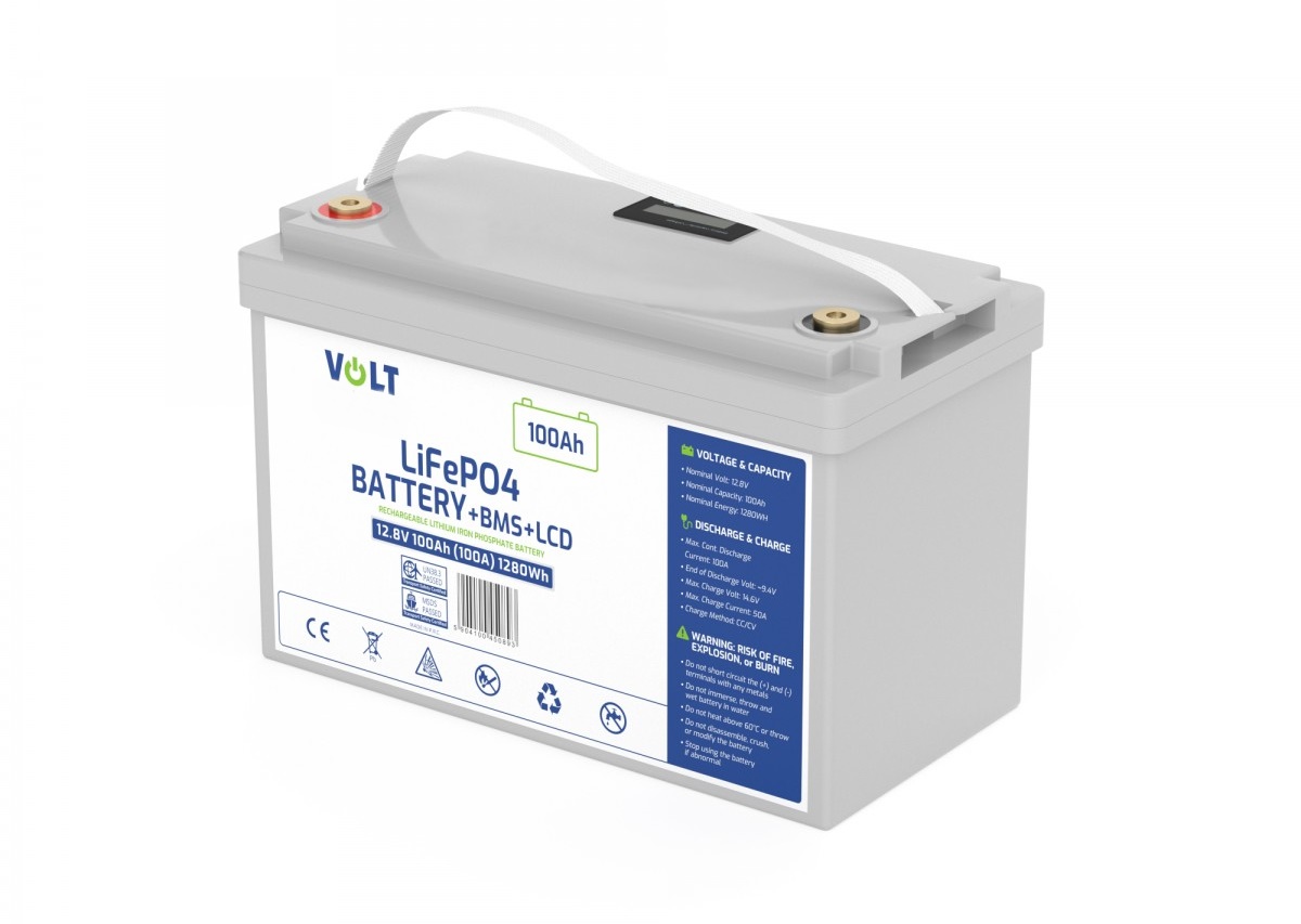 Volt LifePO4 Batterie 12,8V 100Ah 1280Wh LCD-Display Boot Wohnmobil Solaranlage